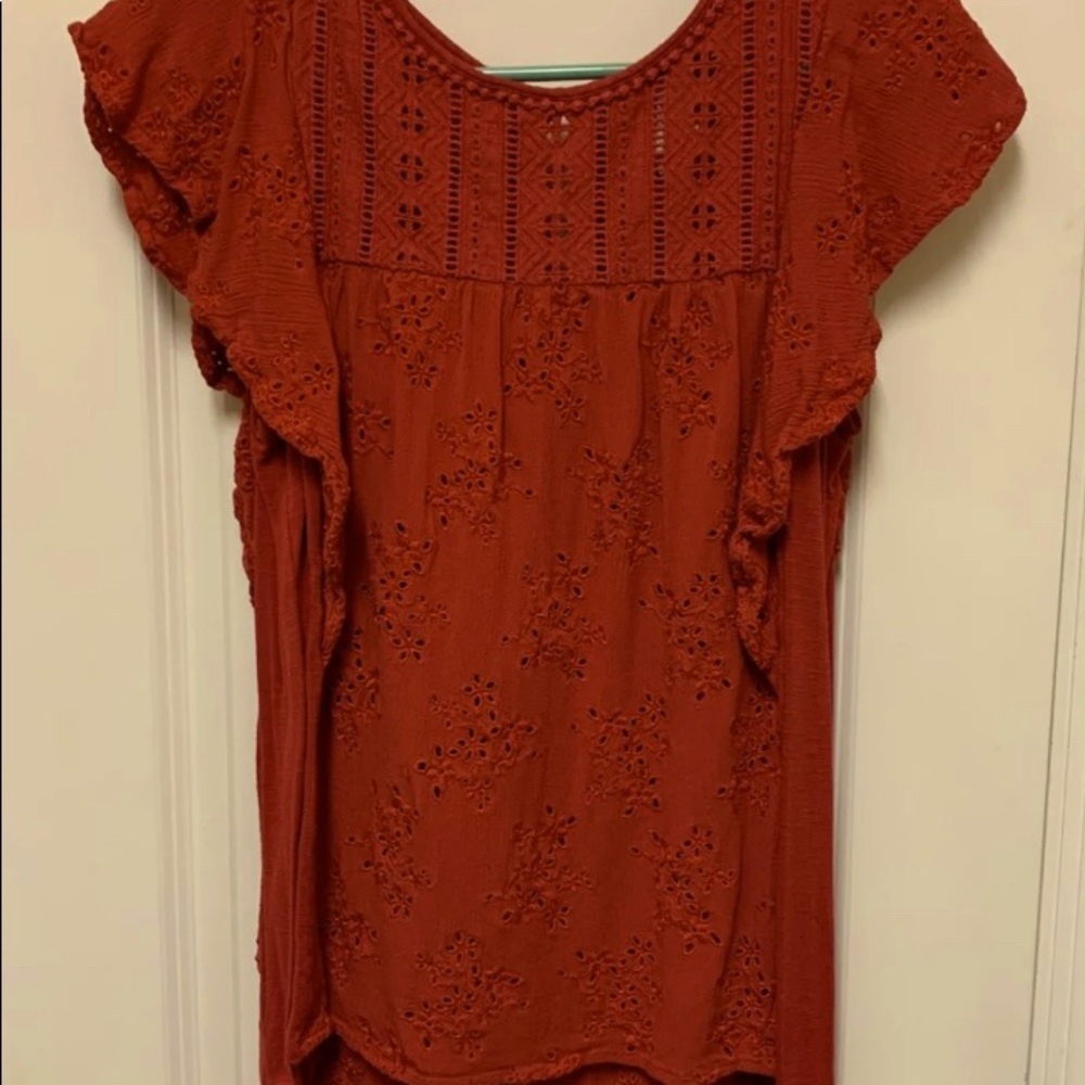 Knox Rose Burnt Orange Ruffled Short Sleeve top